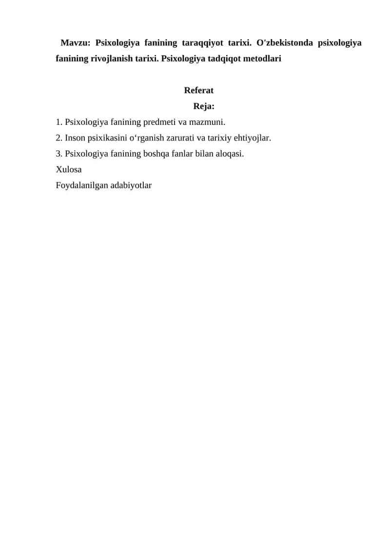 Psixologiya fanining taraqqiyot tarixi 1