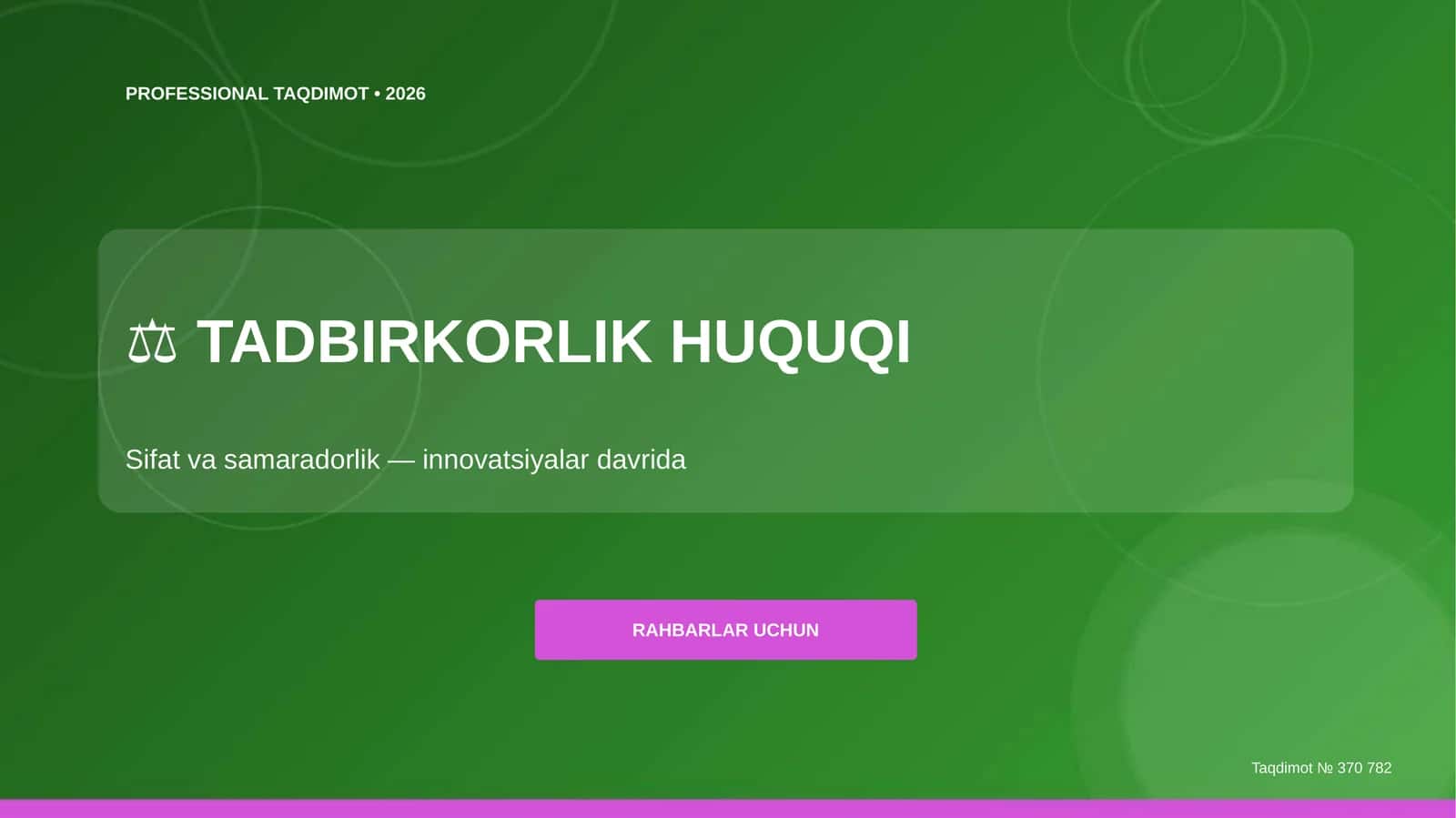 Tadbirkorlik huquqi: sifat va samaradorlik (innovatsiyalar davrida) [rahbarlar uchun] 1