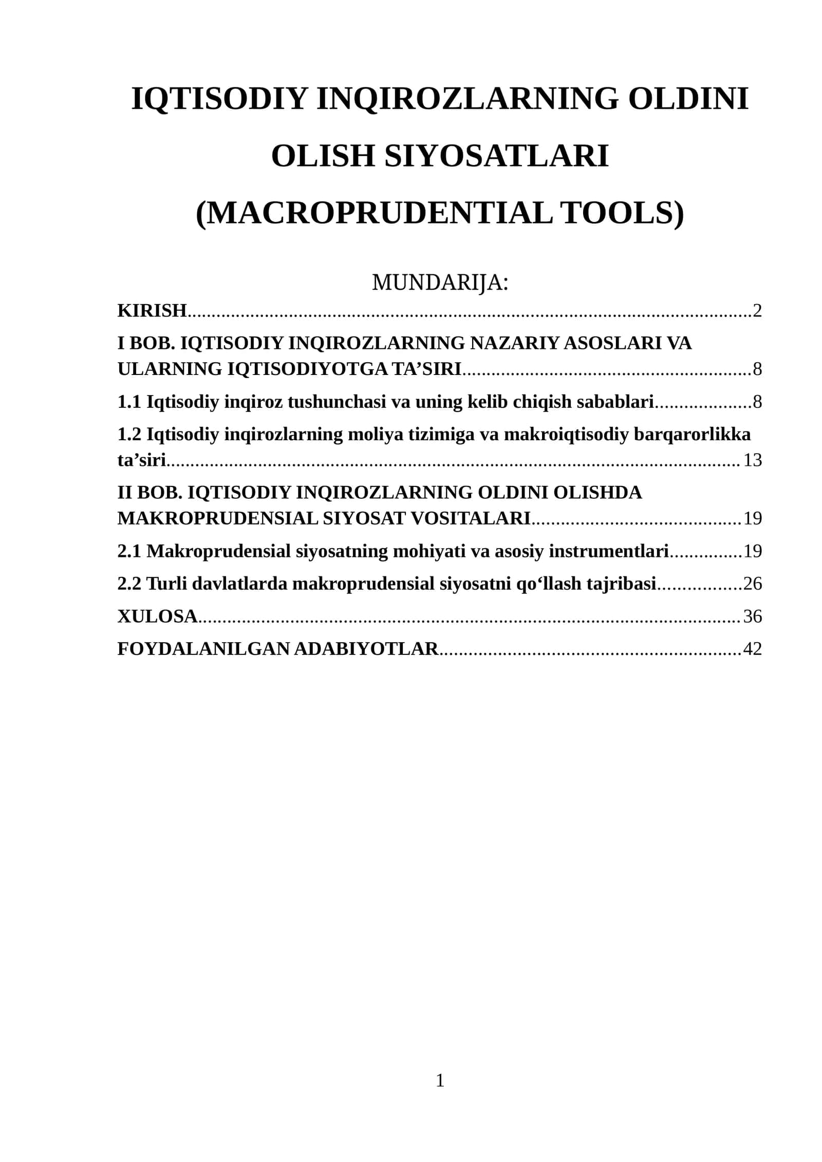 IQTISODIY INQIROZLARNING OLDINI OLISH SIYOSATLARI (MACROPRUDENTIAL TOOLS) 1
