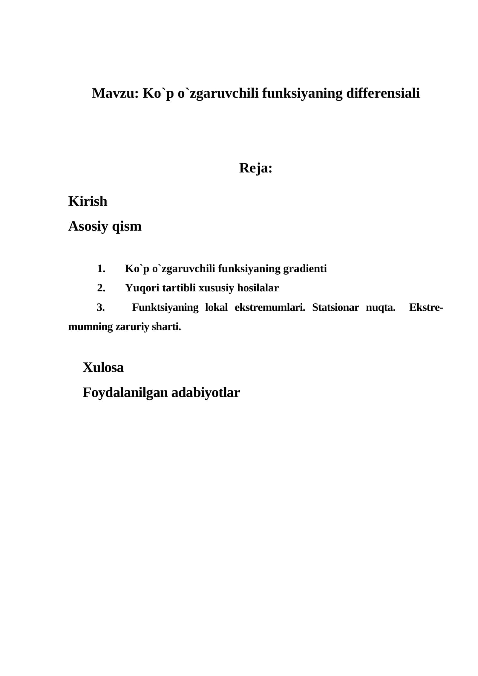Ko`p o`zgaruvchili funksiyaning differensiali 1