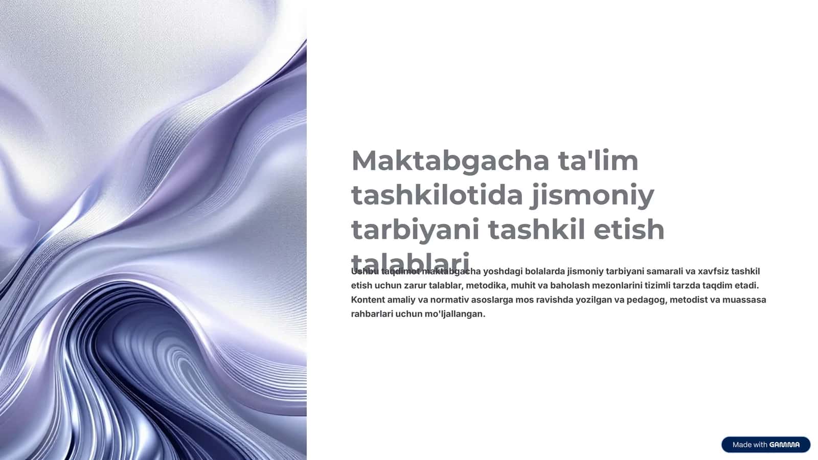 Jismoniy tarbiyani tashkil etish talablari 1