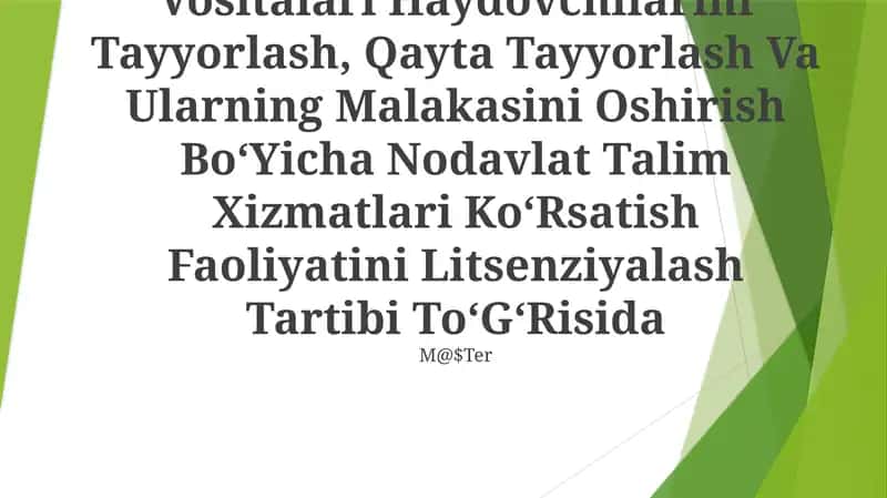 Avtomototransport Vositalari Va Shahar Elektr Transporti Vositalari Haydovchilarini Tayyorlash, Qayta Tayyorlash Va Ularning Malakasini Oshirish Bo‘Yicha Nodavlat Talim Xizmatlari Ko‘Rsatish Faoliyatini Litsenziyalash Tartibi 1