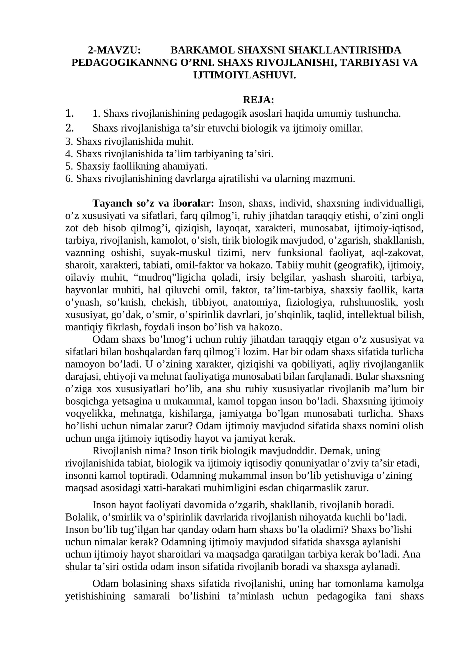 SHAXS RIVOJLANISHI, TARBIYASI VA IJTIMOIYLASHUVI 1