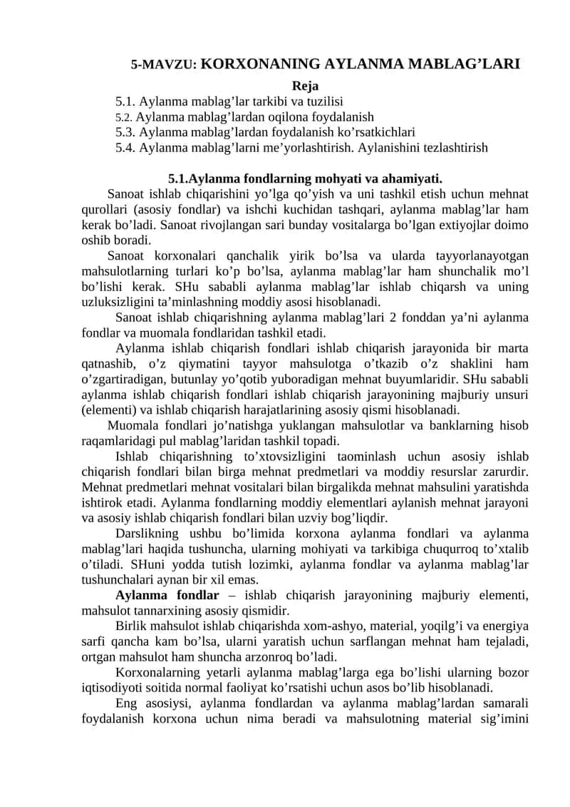 Aylanma mablag’lardan foydalanish 1