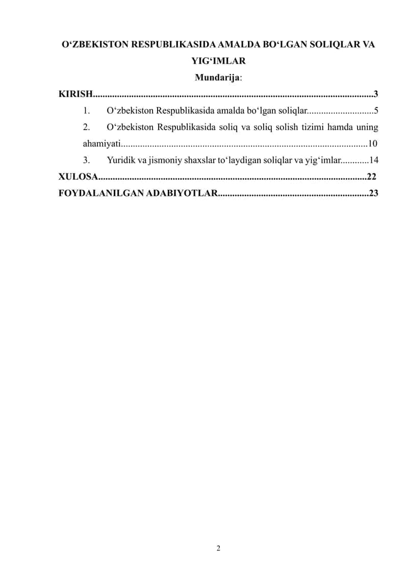Oʻzbekiston Respublikasida amalda boʻlgan soliqlar va yigʻimlar 1