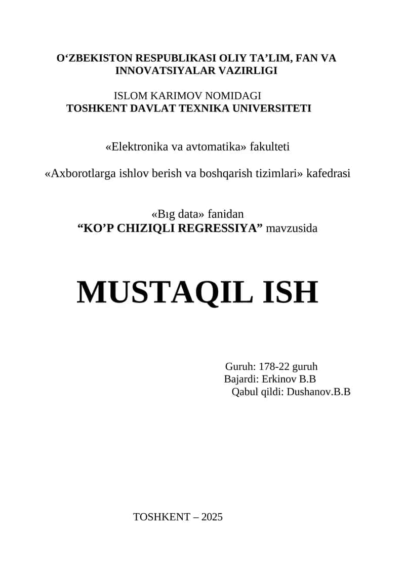 KO’P CHIZIQLI REGRESSIYA 1