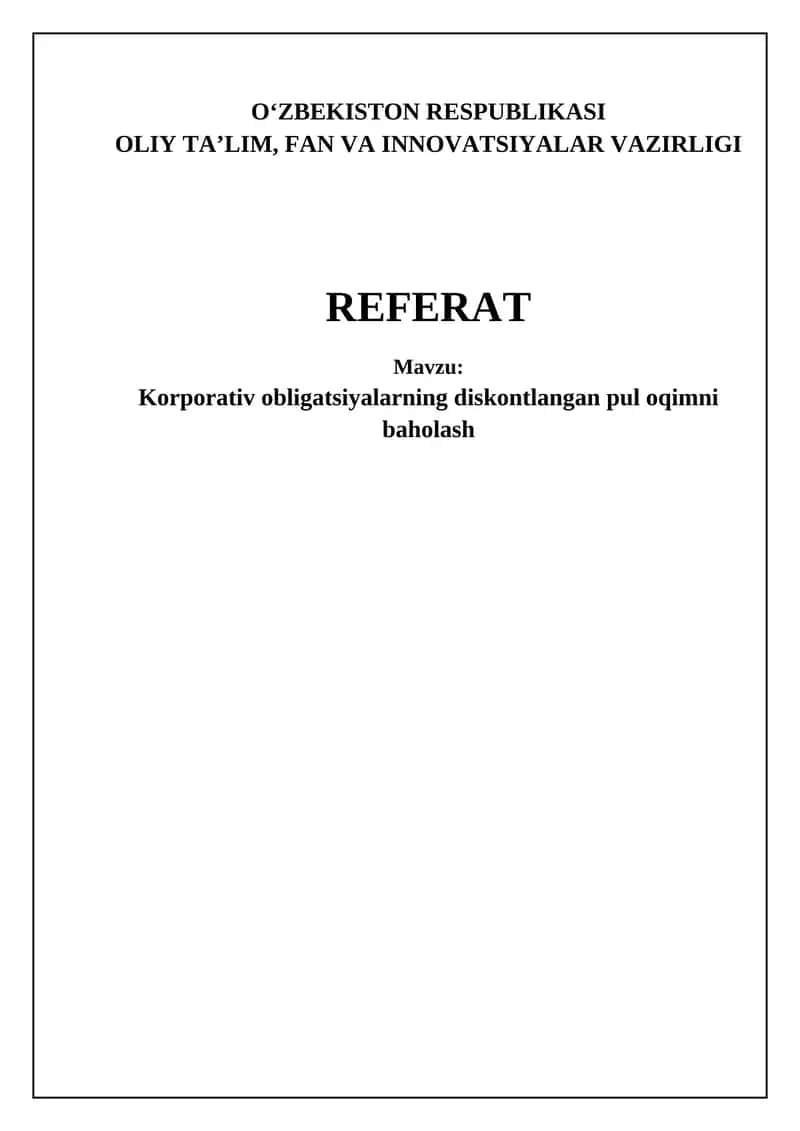 Korporativ obligatsiyalarning diskontlangan pul oqimni baholash 1