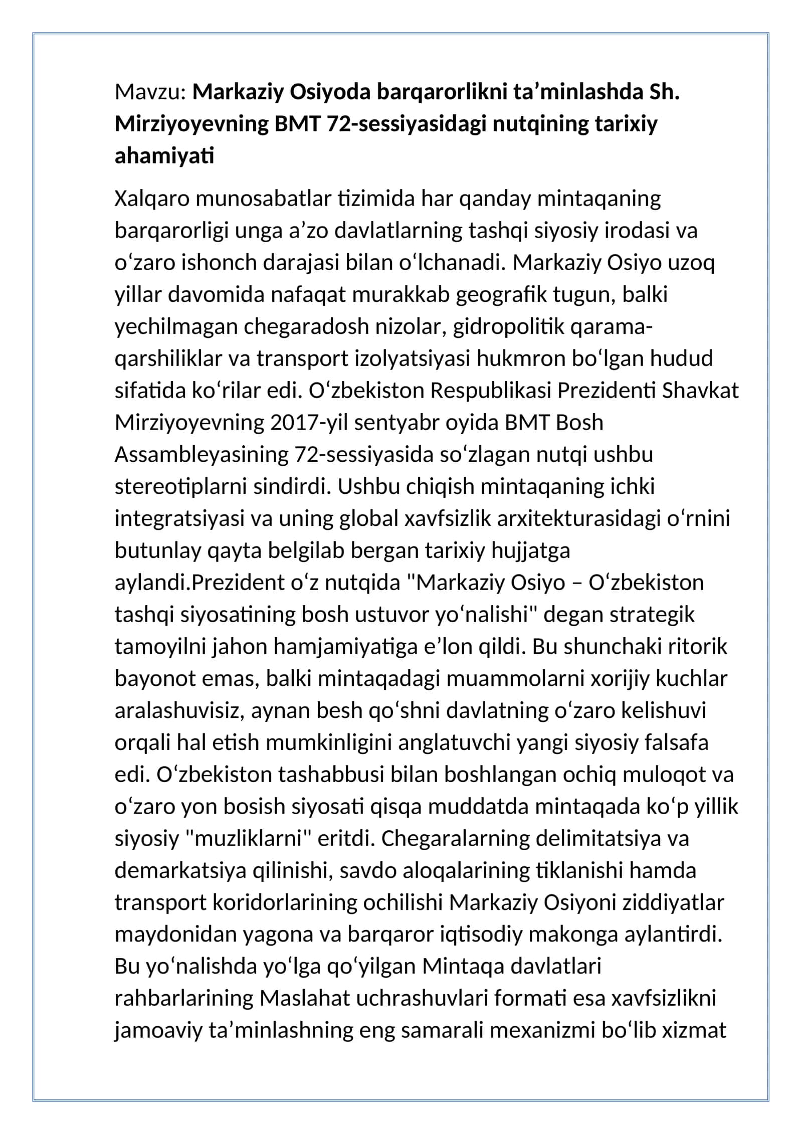 markaziy osiyoda barqarorlikni taminlash 1