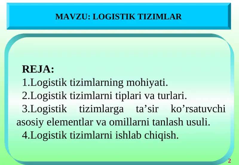 Logistik Tizimlar 1