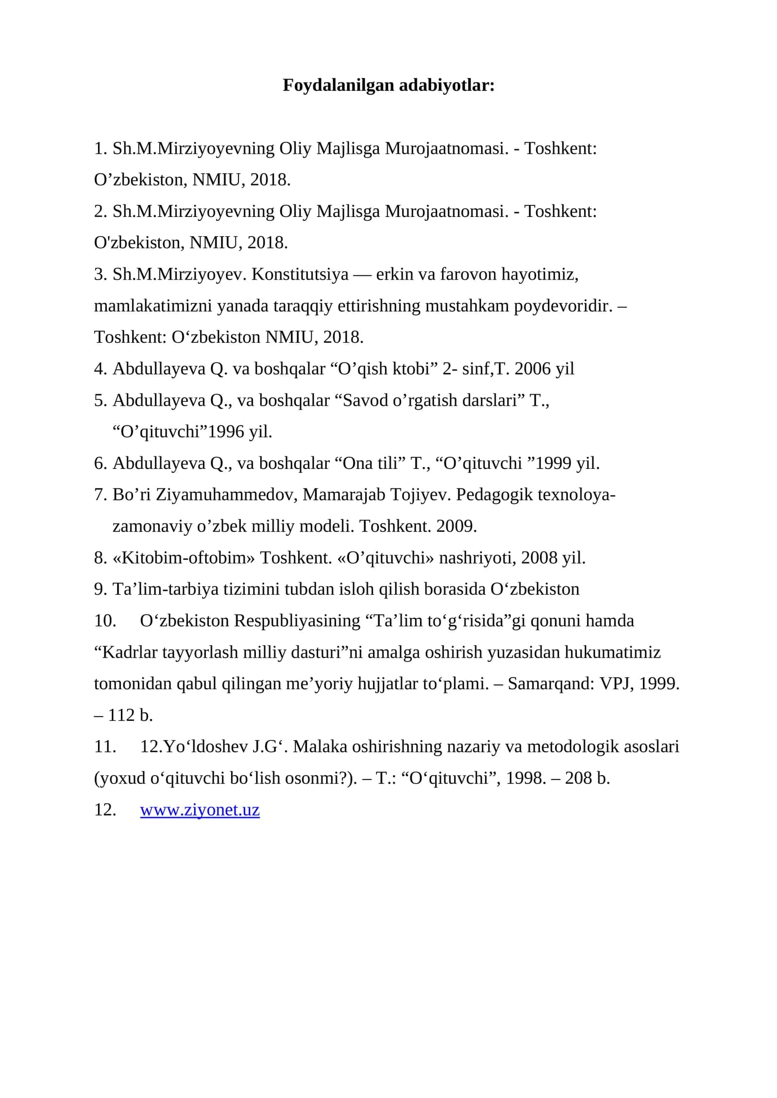 Foydalanilgan adabiyotlar 1