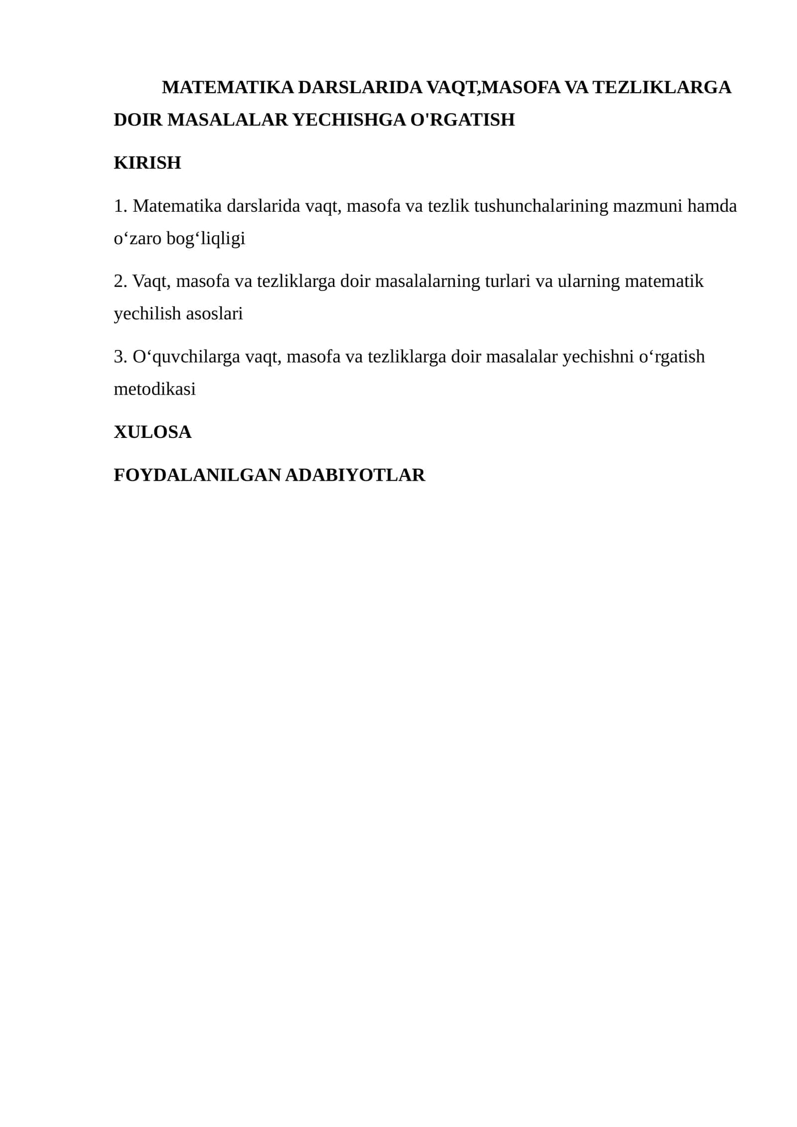 Matematika darslarida vaqt, masofa va tezliklarga doir masalalar yechishni o‘rgatish 1