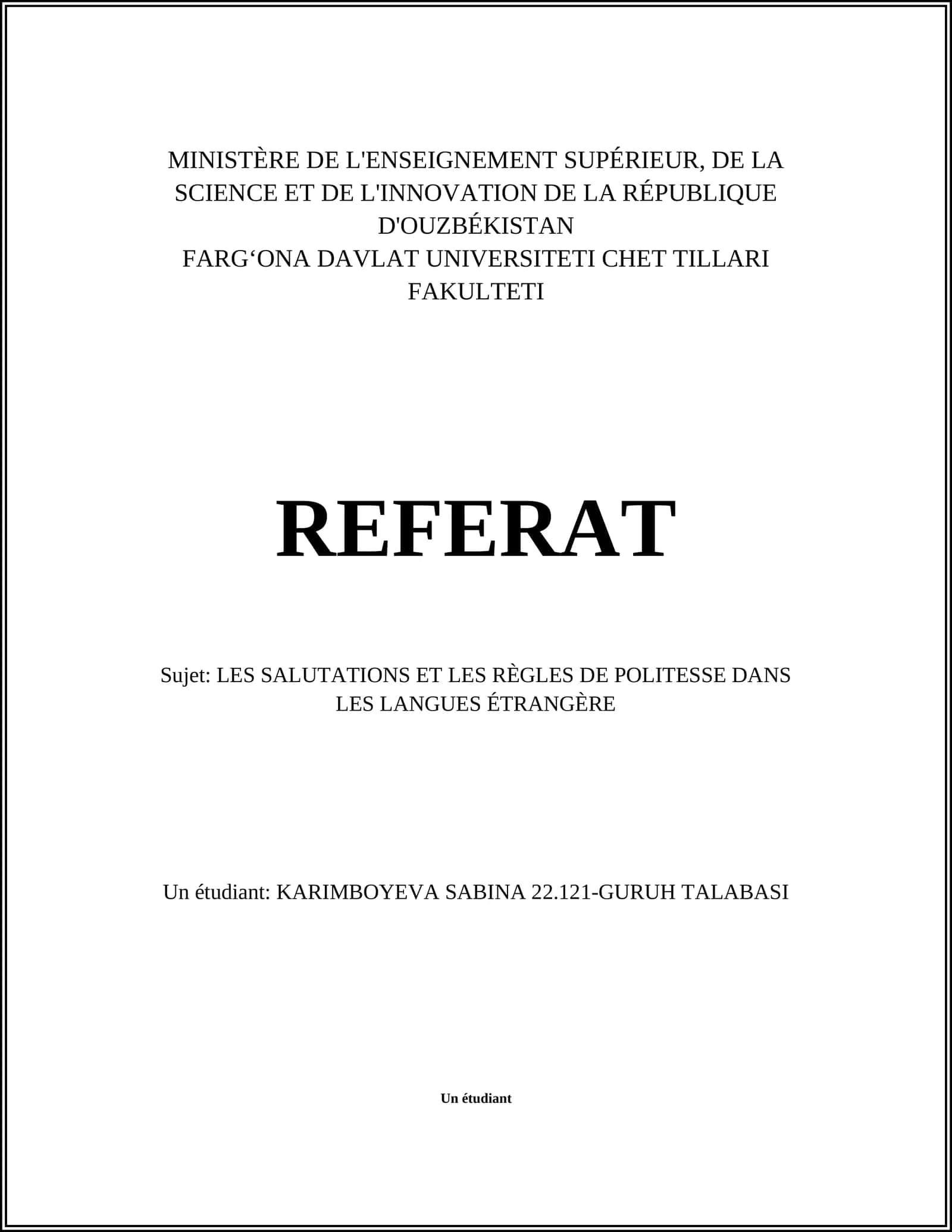 LES SALUTATIONS ET LES RÈGLES DE POLITESSE DANS LES LANGUES ÉTRANGÈRE 1