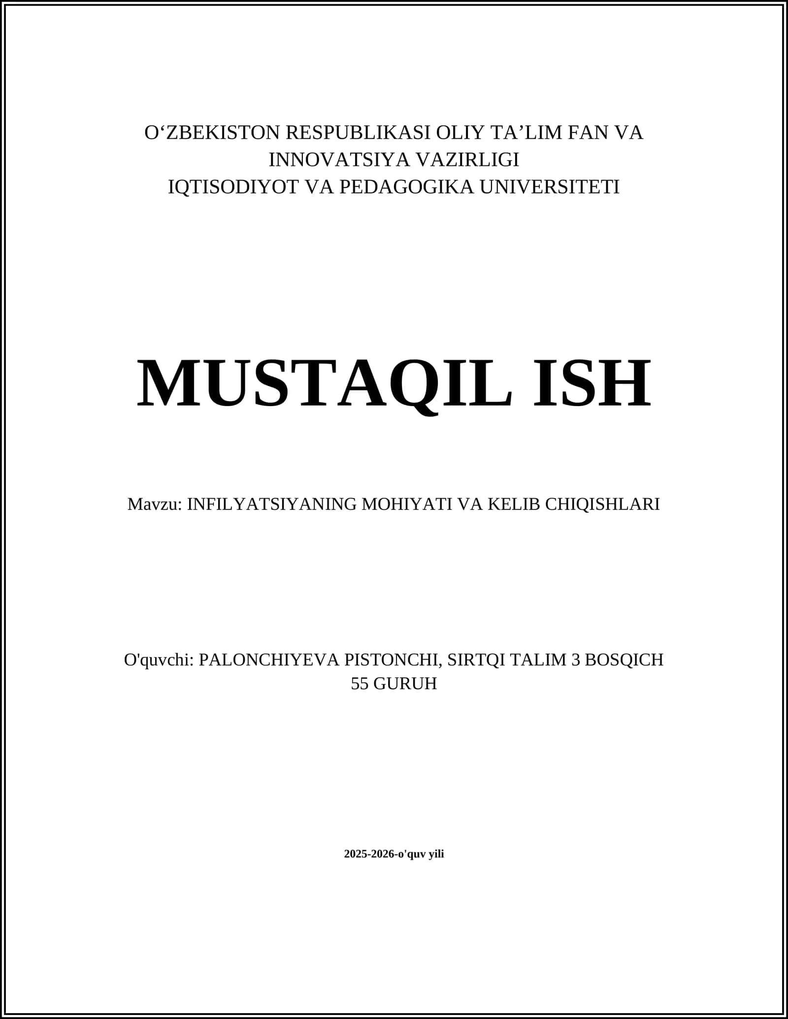 INFILYATSIYANING MOHIYATI VA KELIB CHIQISHLARI 1