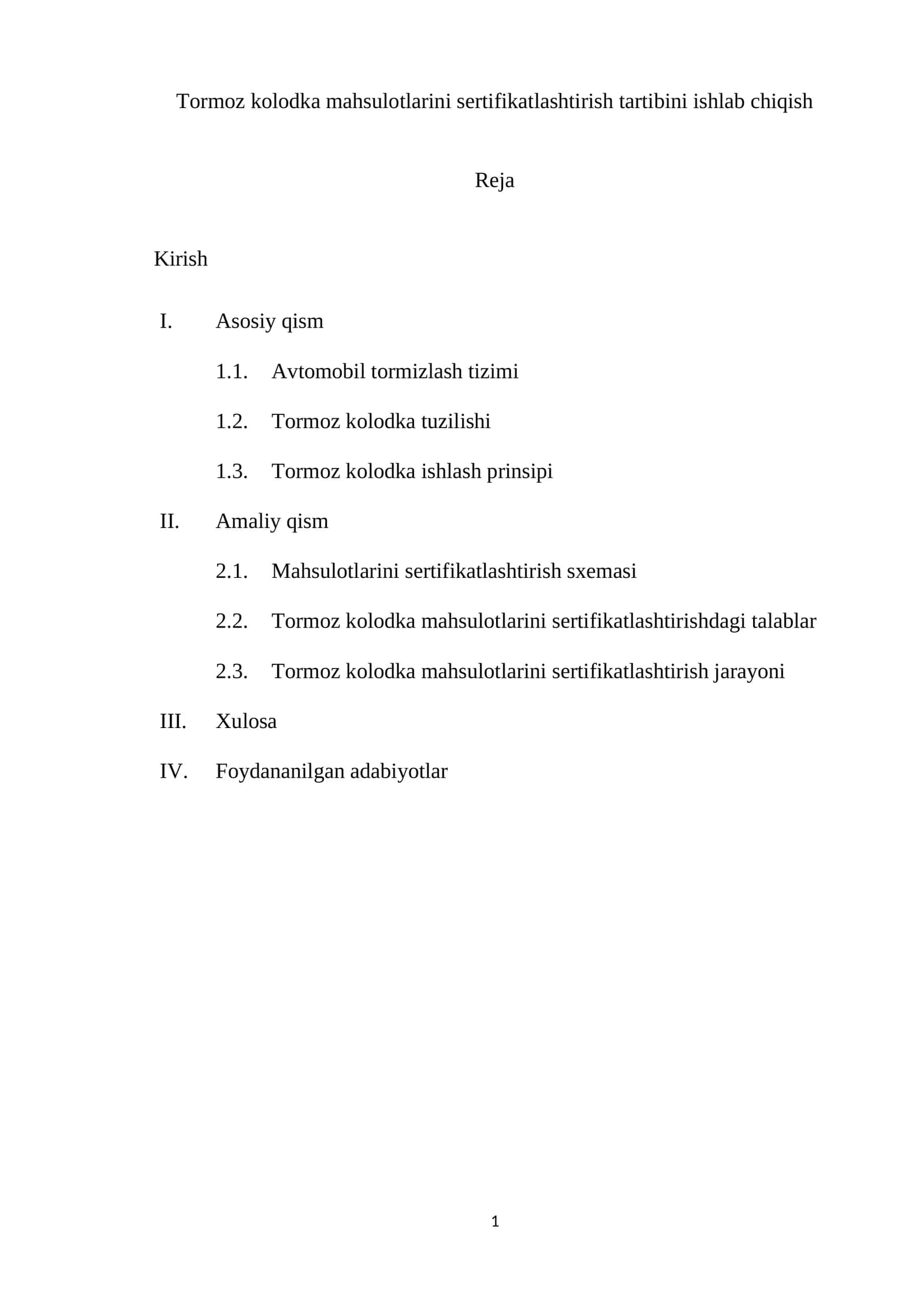 Tormoz kolodka mahsulotlarini sertifikatlashtirish tartibini ishlab chiqish 1