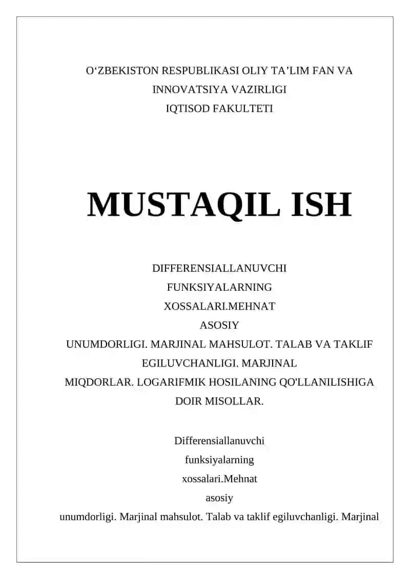 Differensial funksiyalarning xossalari