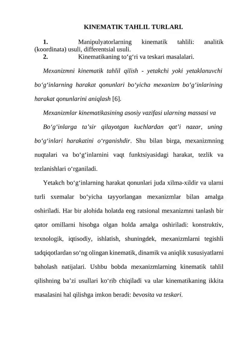 KINEMATIK TAHLIL TURLARI. 1