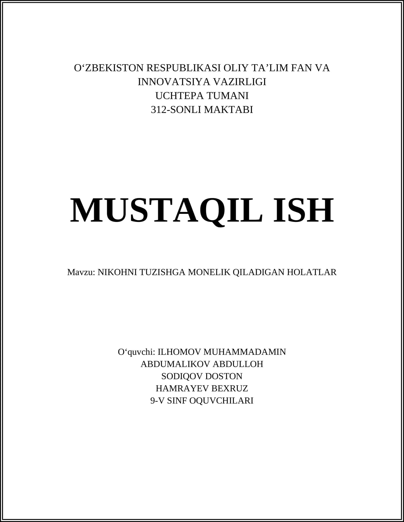 NIKOHNI TUZISHGA MONELIK QILADIGAN HOLATLAR 1
