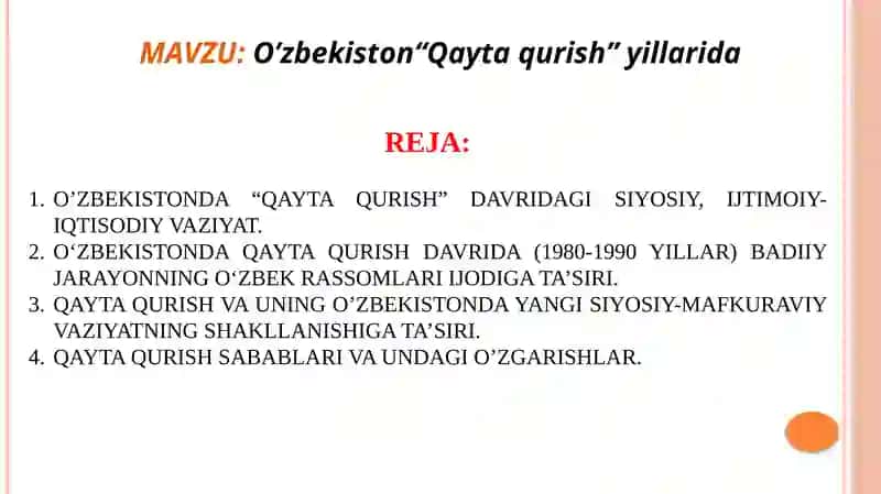 O’zbekistonda “Qayta Qurish” yilarida