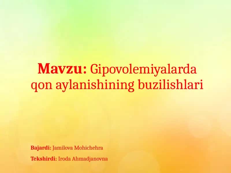 Gipovolemiyalarda qonaylanishining buzilishlari 1