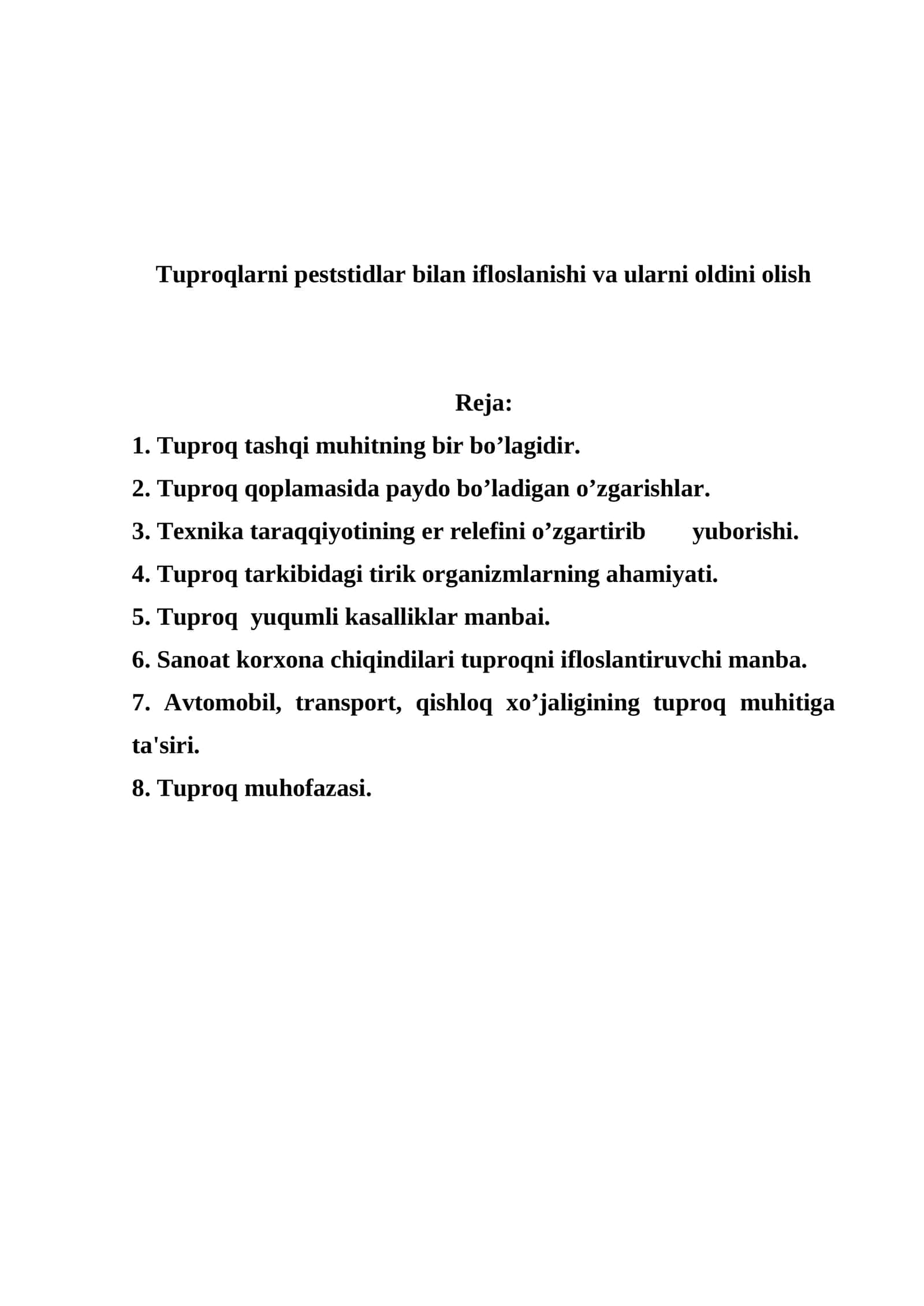 Tuproqlarni peststidlar bilan ifloslanishi va ularni oldini olish 1