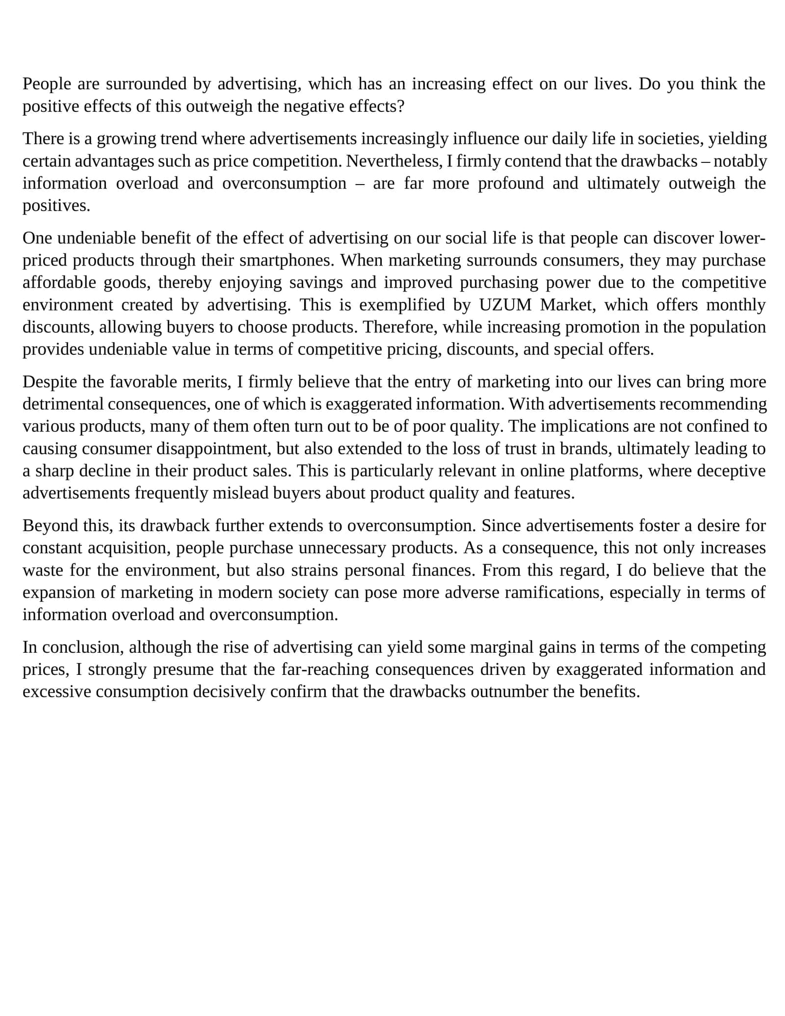 Influence of Advertising on Society 1