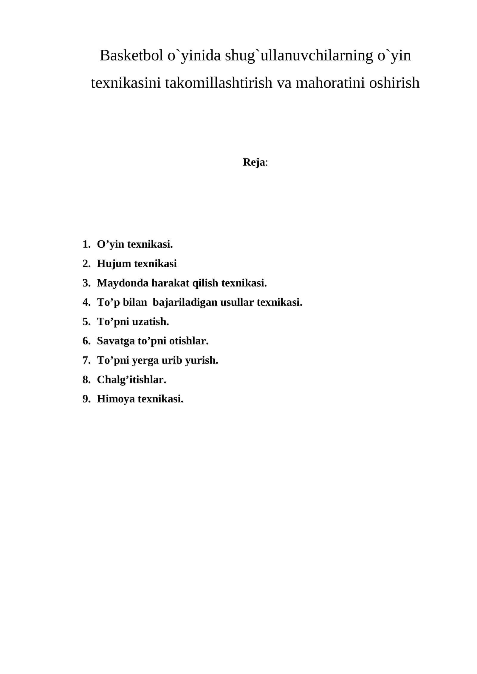 O’yin texnikasi 1