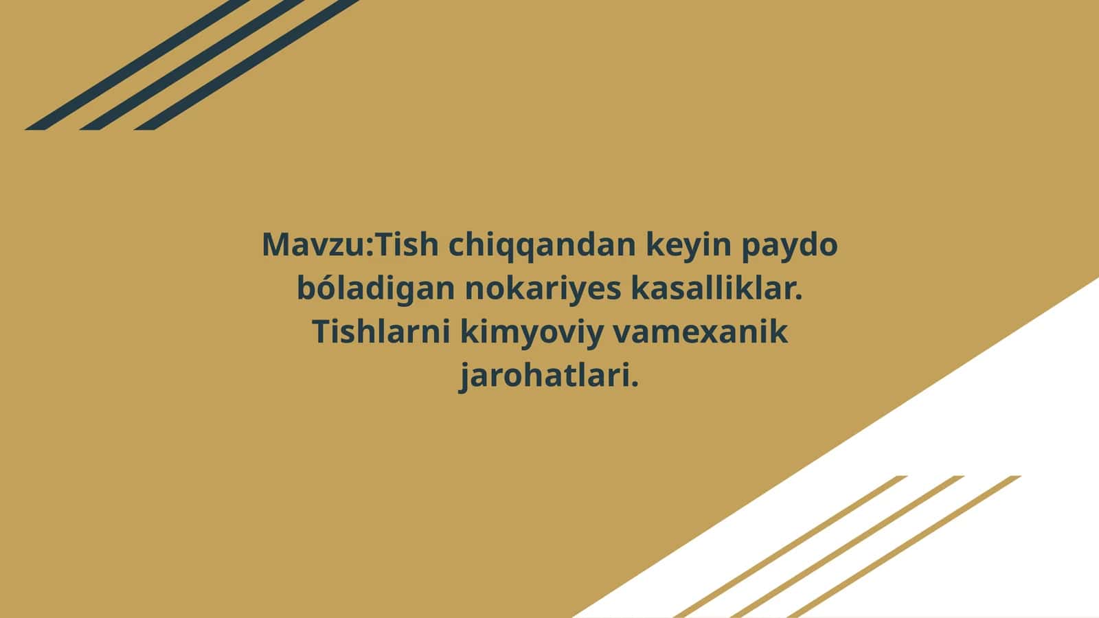 Tish chiqqandan keyin paydo bóladigan nokariyes kasalliklar. Tishlarni kimyoviy vamexanik jarohatlari 1