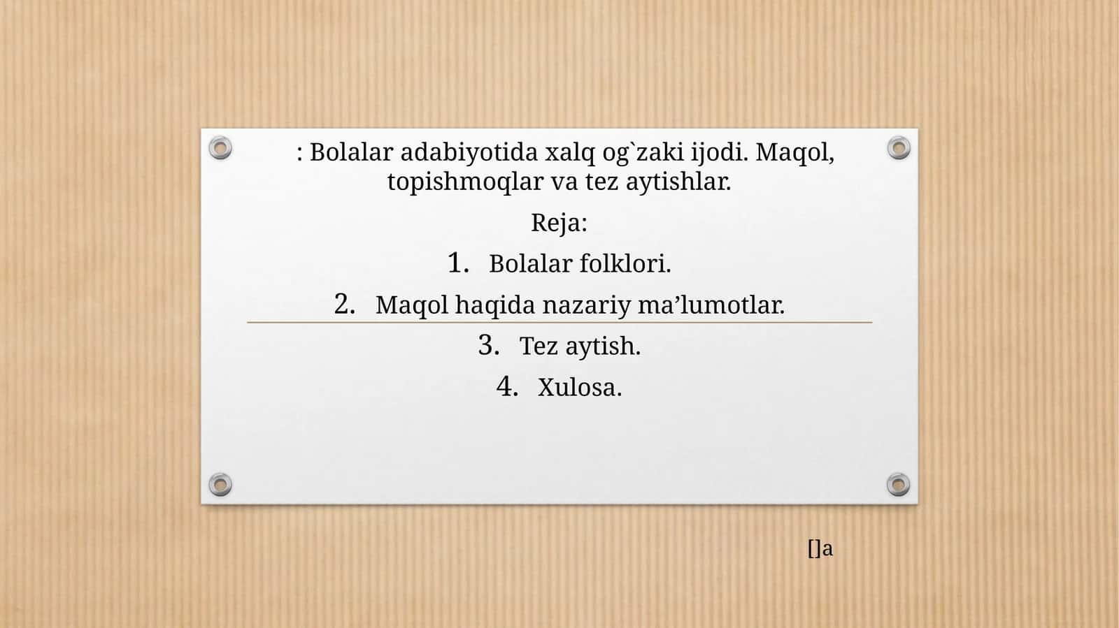 Bolalar adabiyotida xalq og`zaki ijodi. Maqol, topishmoqlar va tez aytishlar 1