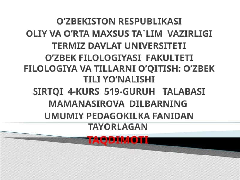 O‘ZBEKISTON RESPUBLIKASINING QONUNI TA’LIM TO‘G‘RISIDA 1