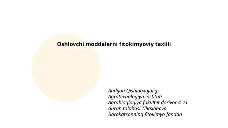 Oshlovchi moddalarni fitokimyoviy taxlili 1