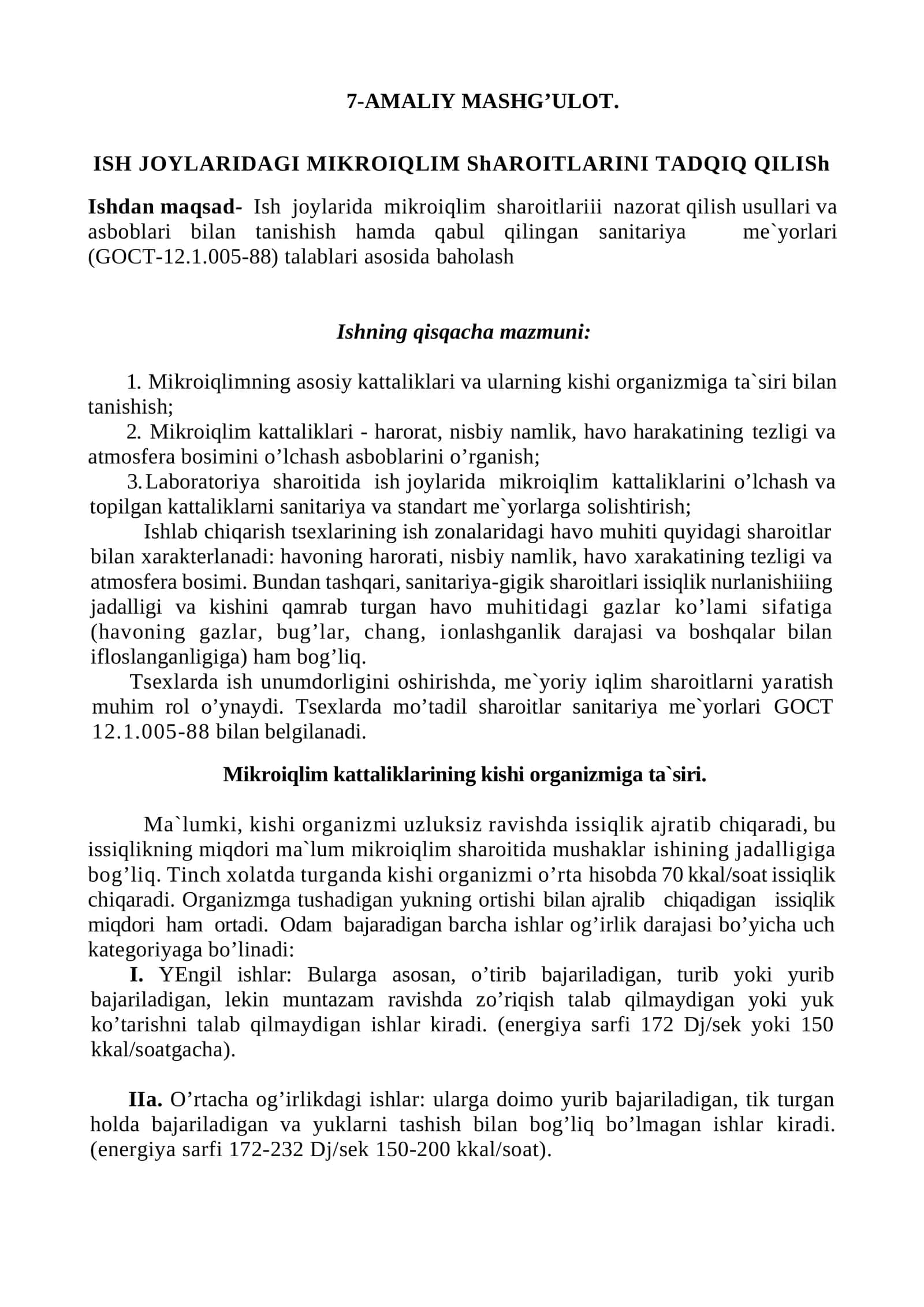 ISH JOYLARIDAGI MIKROIQLIM ShАROITLАRINI TАDQIQ QILISh 1