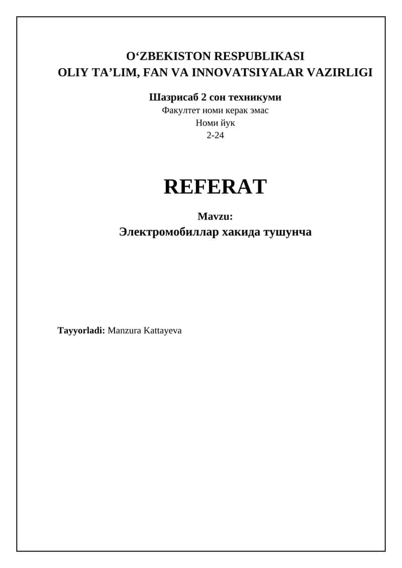 Elektrotransport: Asoslar va Texnologiyalar 1