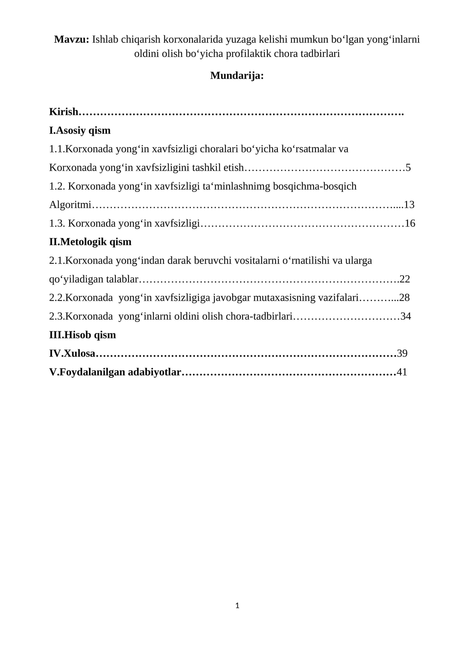 Ishlab chiqarish korxonalarida yuzaga kelishi mumkun bo‘lgan yong‘inlarni oldini olish bo‘yicha profilaktik chora tadbirlari 1