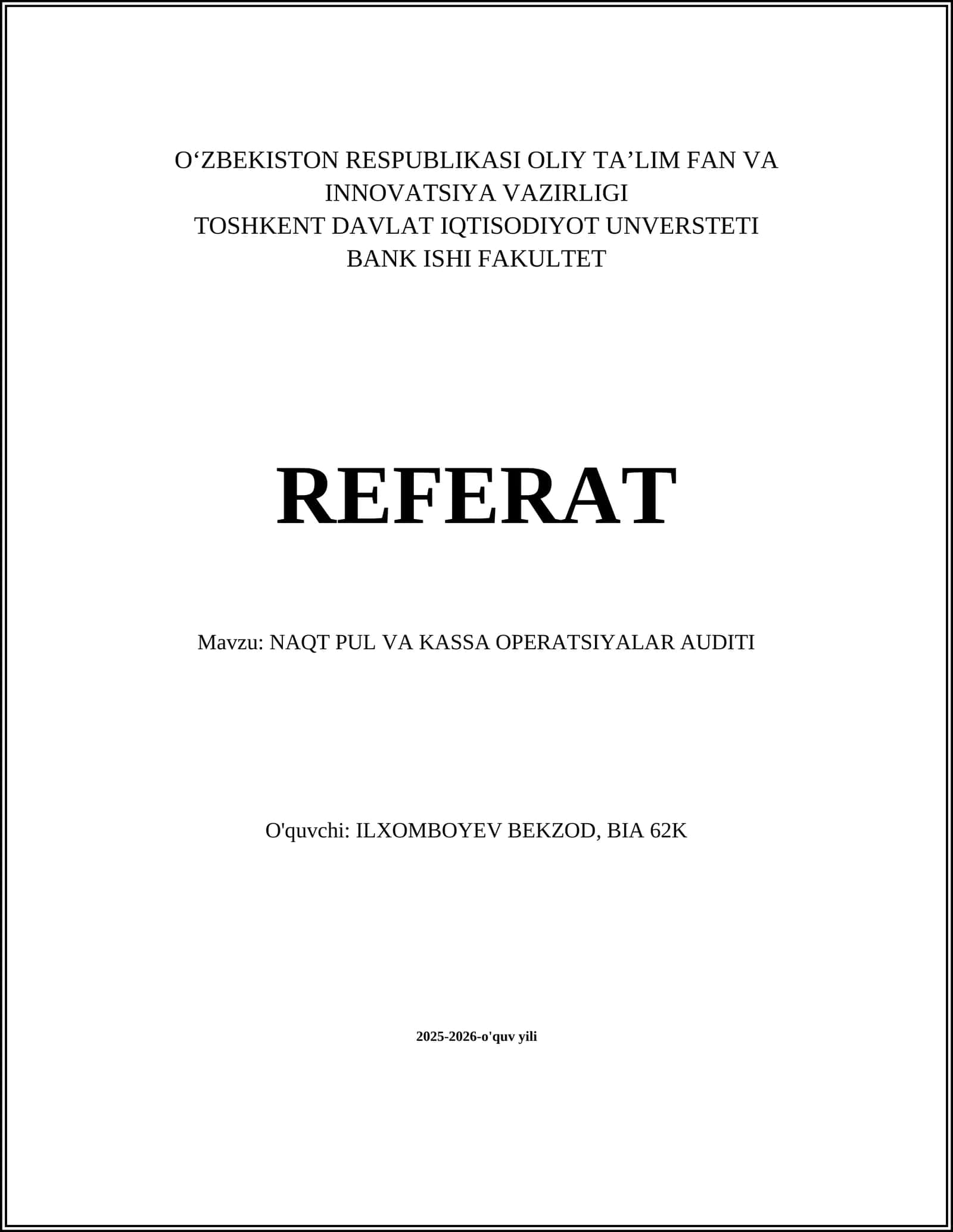 NAQT PUL VA KASSA OPERATSIYALAR AUDITI 1