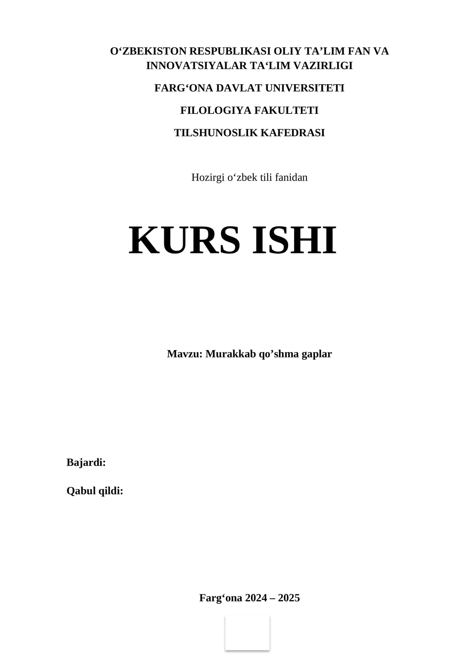 Kurs Ishi: Murakkab qo'shma gaplar 1