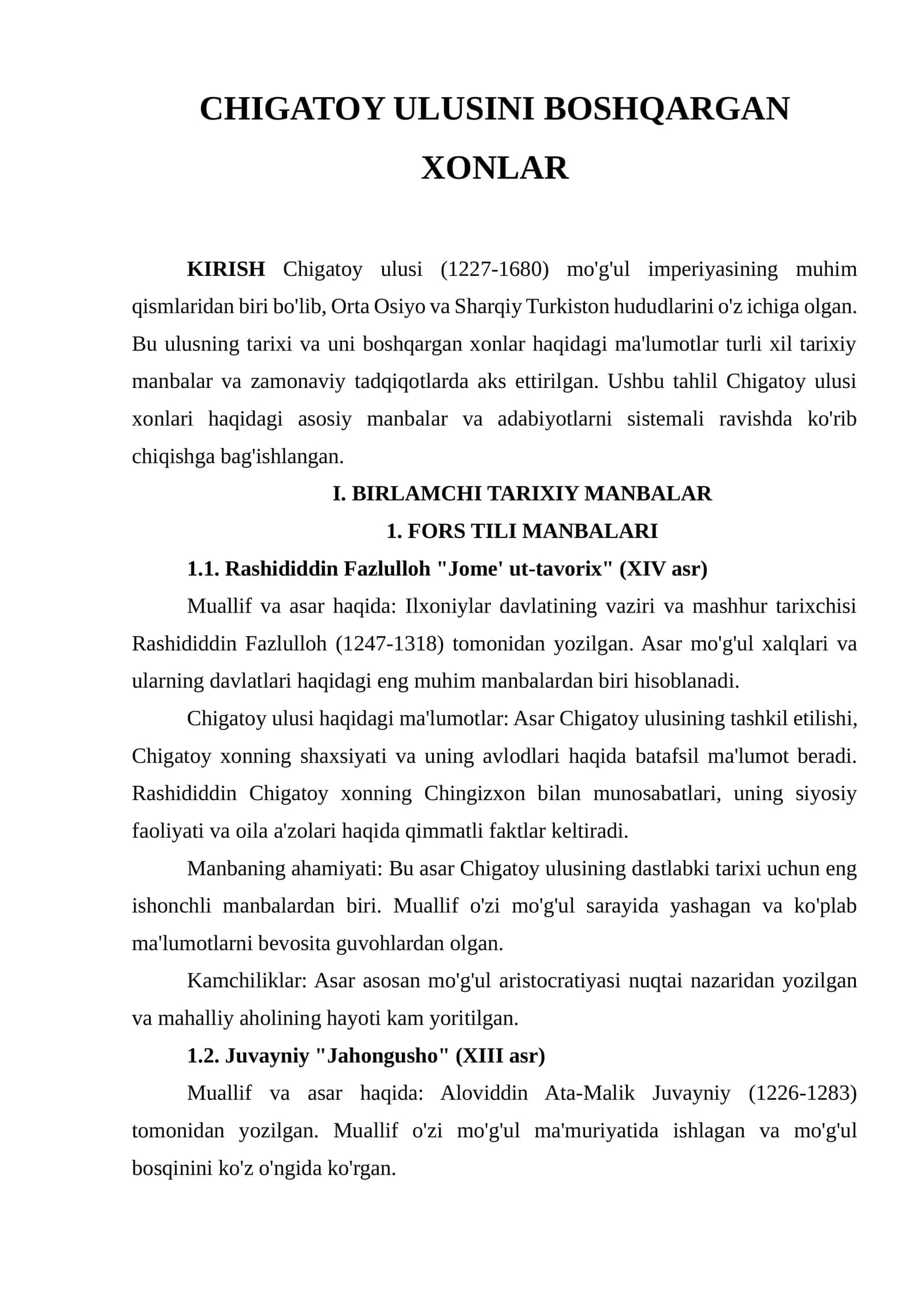 CHIGATOY ULUSINI BOSHQARGAN XONLAR 1