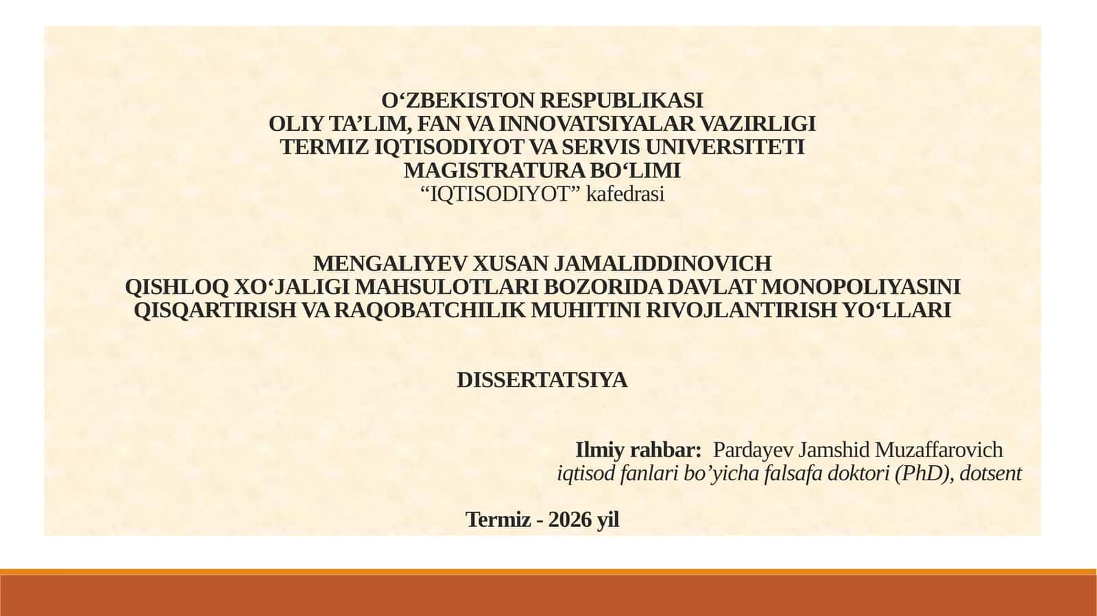 QISHLOQ XO‘JALIGI MAHSULOTLARI BOZORIDA DAVLAT MONOPOLIYASINI QISQARTIRISH VA RAQOBATCHILIK MUHITINI RIVOJLANTIRISH YO‘LLARI 1