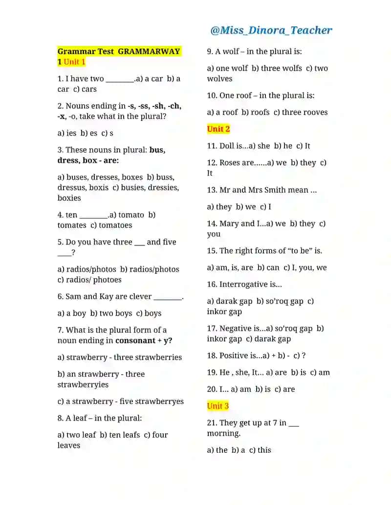grammarway 1 unit1-5 test