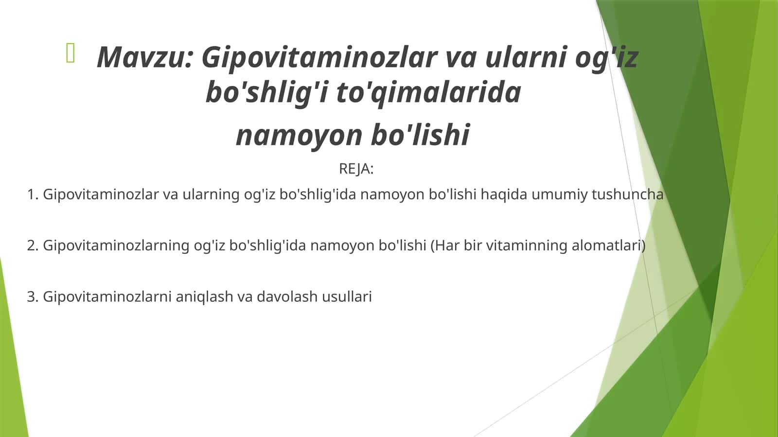 Gipovitaminozlar va ularni og'iz bo'shlig'i to'qimalarida namoyon bo'lishi 1
