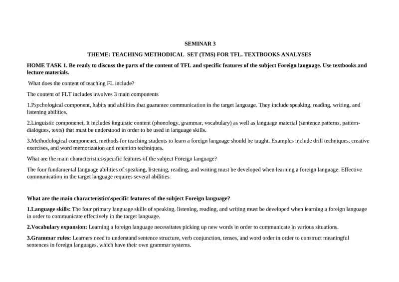 TEACHING METHODICAL SET (TMS) FOR TFL. TEXTBOOKS ANALYSES 1