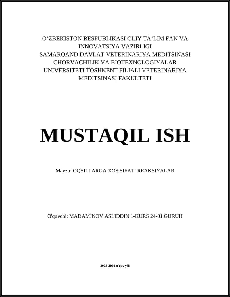 OQSILLARGA XOS SIFATI REAKSIYALAR 1