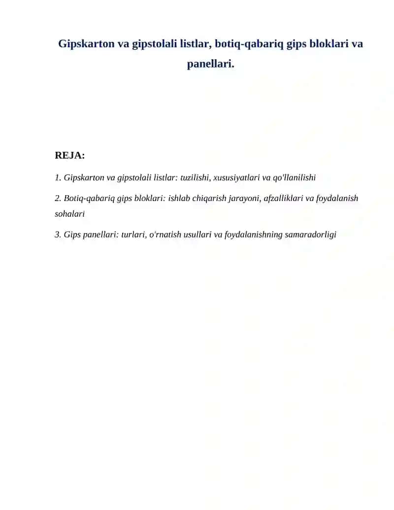 Gipskarton va gipstolali listlar
