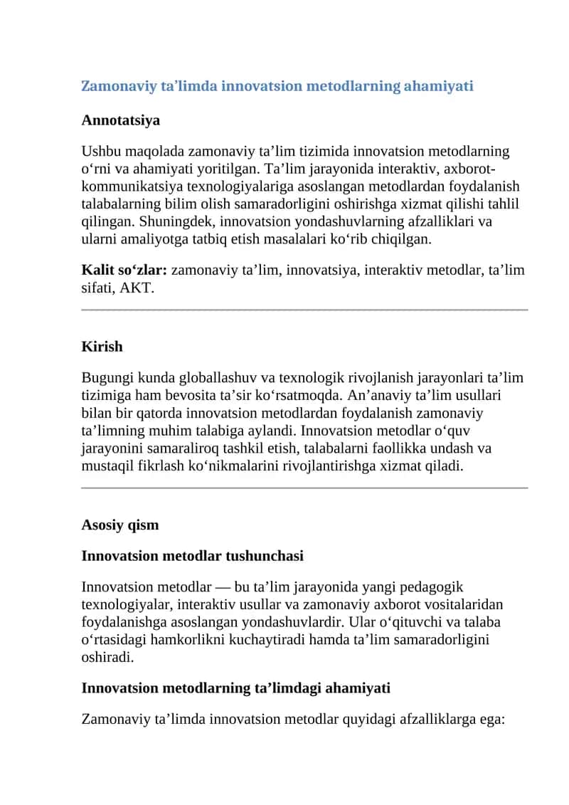 Zamonaviy ta’limda innovatsion metodlarning ahamiyati 1