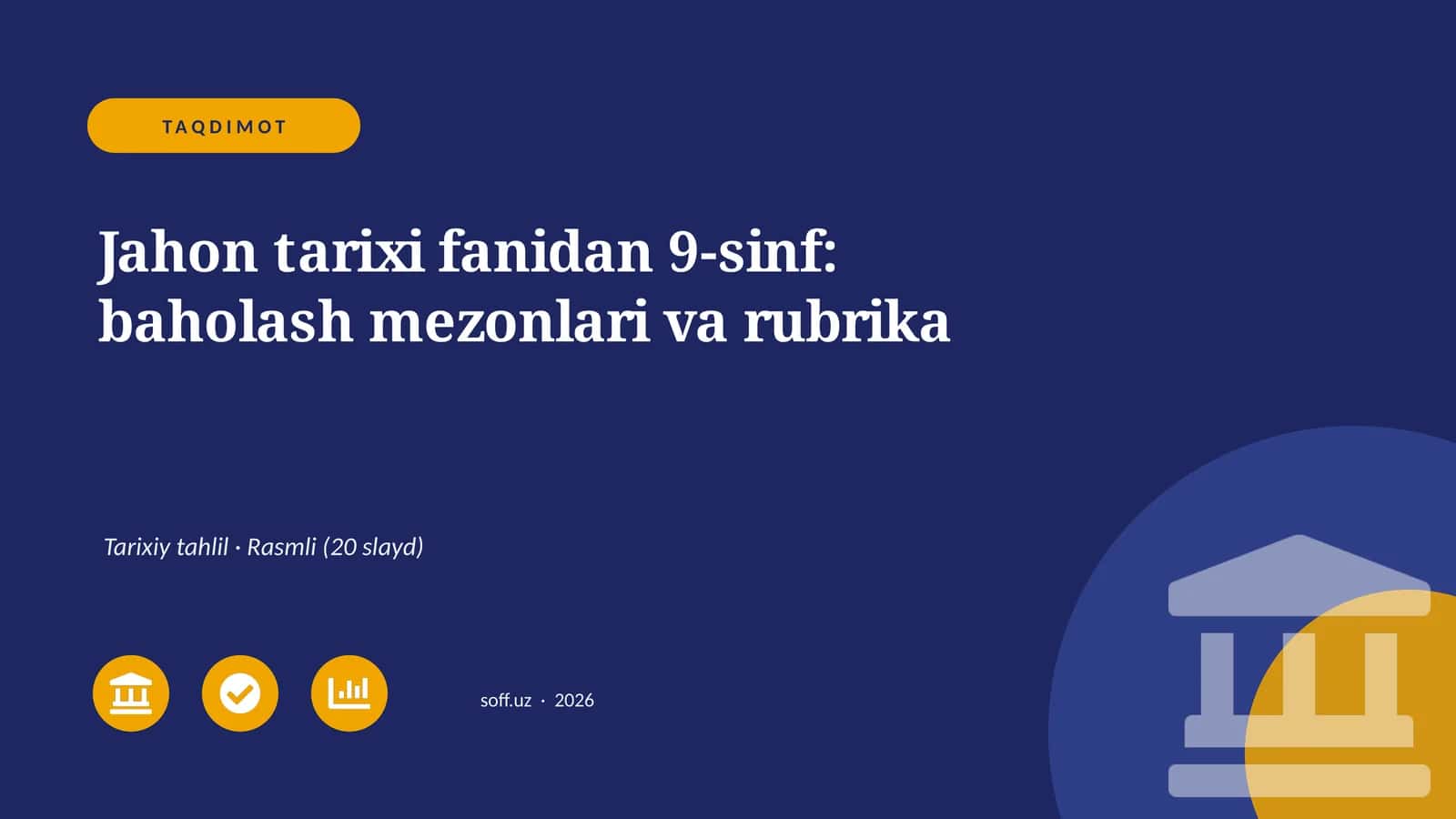 Jahon tarixi fanidan 9-sinf: baholash mezonlari va rubrika 1