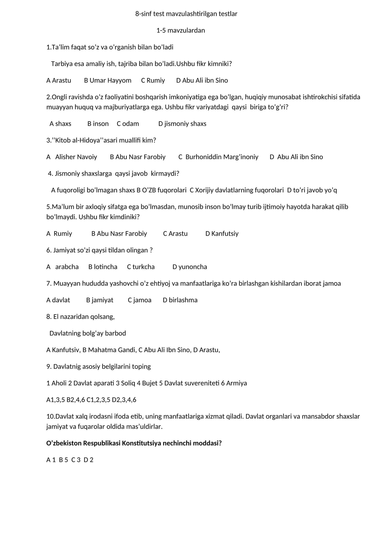 huquq test 8 sinf 1
