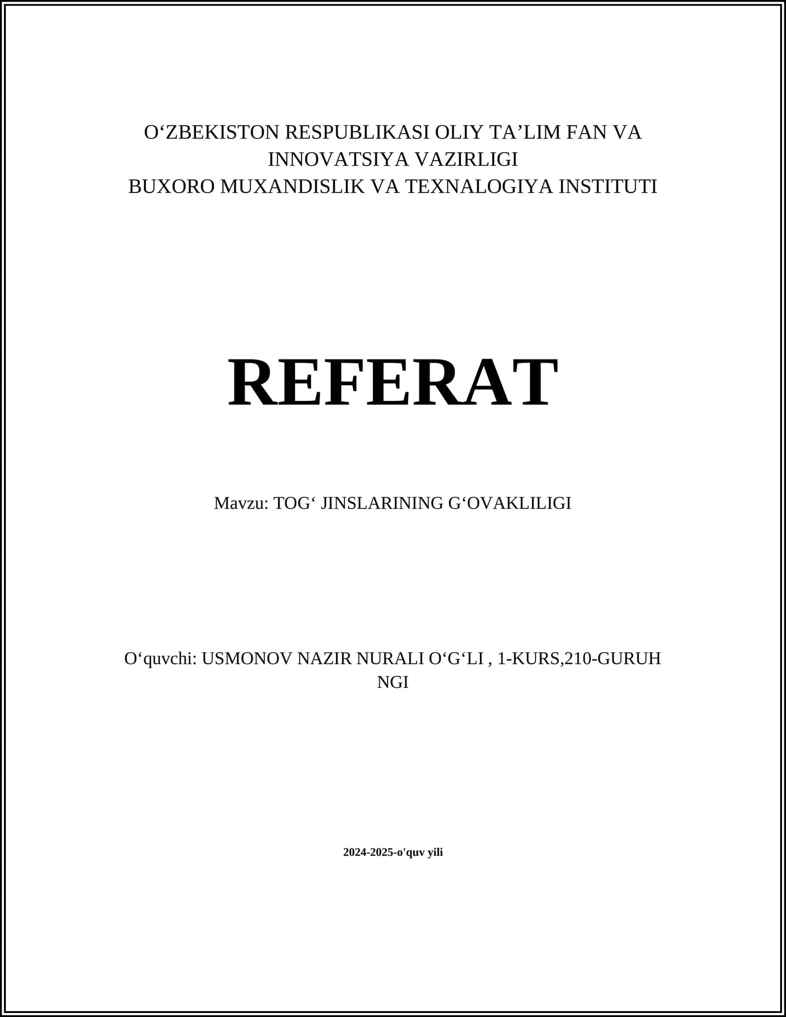 TOGʻ JINSLARINING GʻOVAKLILIGI 1