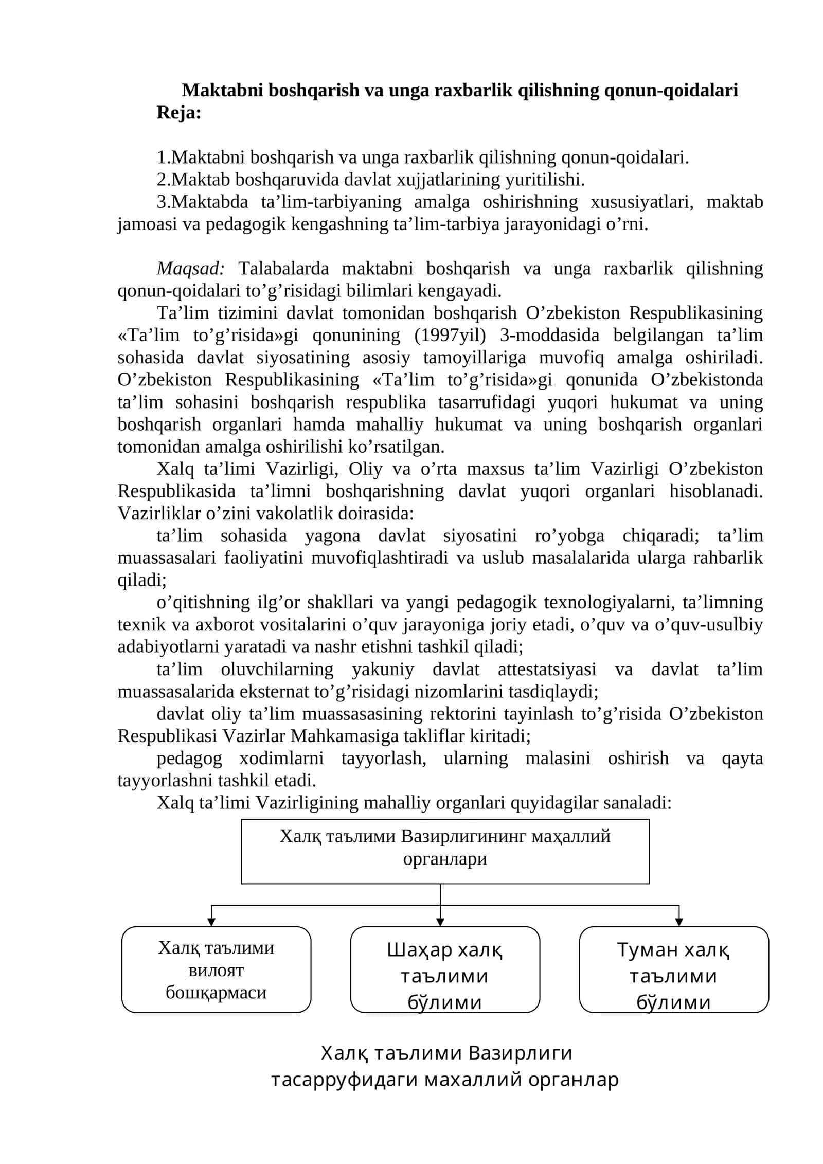 Maktabni boshqarish va unga rahbarlik qilishning qonun-qoidalari 1