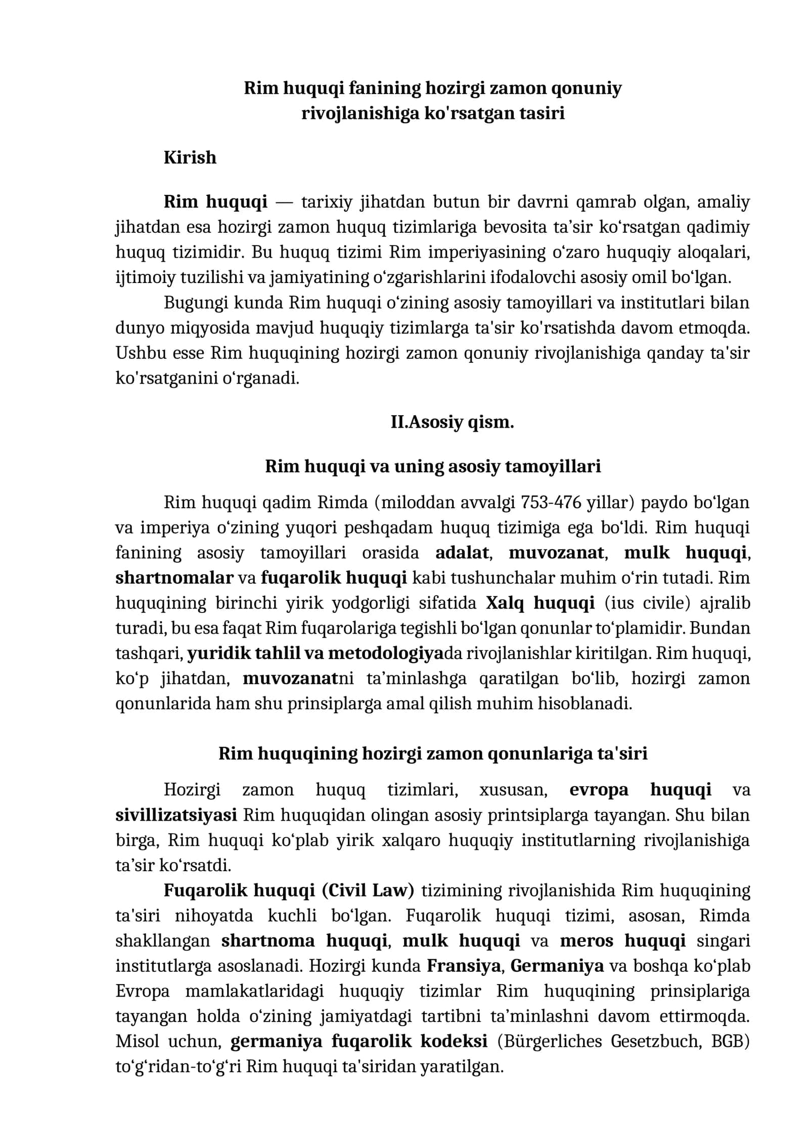 Rim huquqi fanining hozirgi zamon qonuniy rivojlanishiga ko'rsatgan tasiri 1