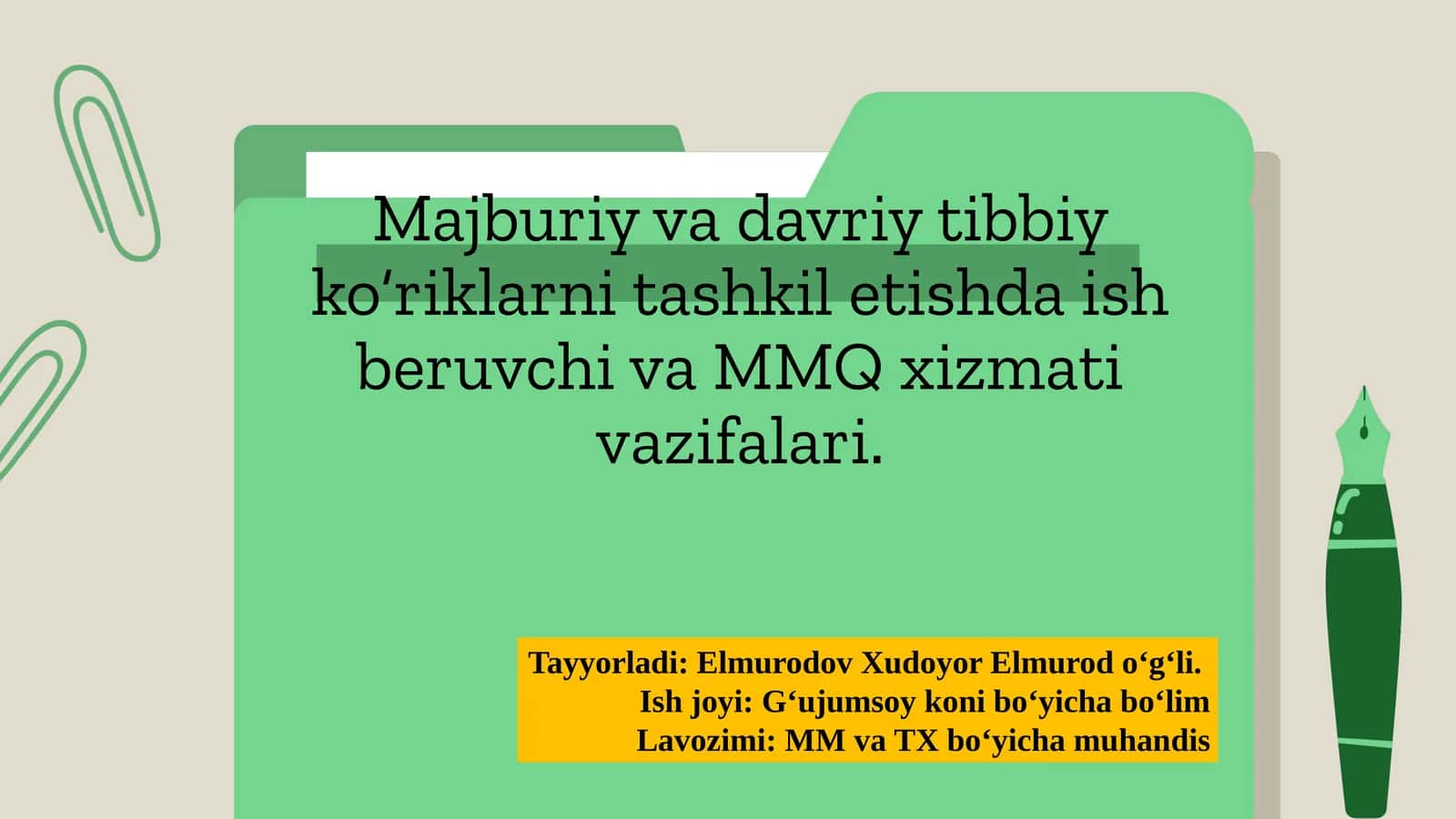 Majburiy vadovriy tibbiy ko‘riklarni tashkilotishda ish beryuvchi va MMQ xizmati vazifalari 1