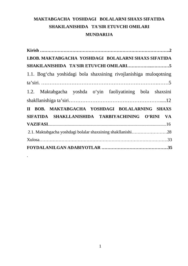 MAKTABGACHA YOSHDAGI BOLALARNI SHAXS SIFATIDA SHAKILANISHIDA TA'SIR ETUVCHI OMILARI 1